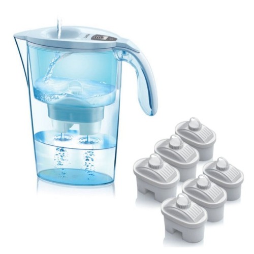 Pack jarra filtrante laica stream 2.3l blanca jarra + 6 filtros bi-flux