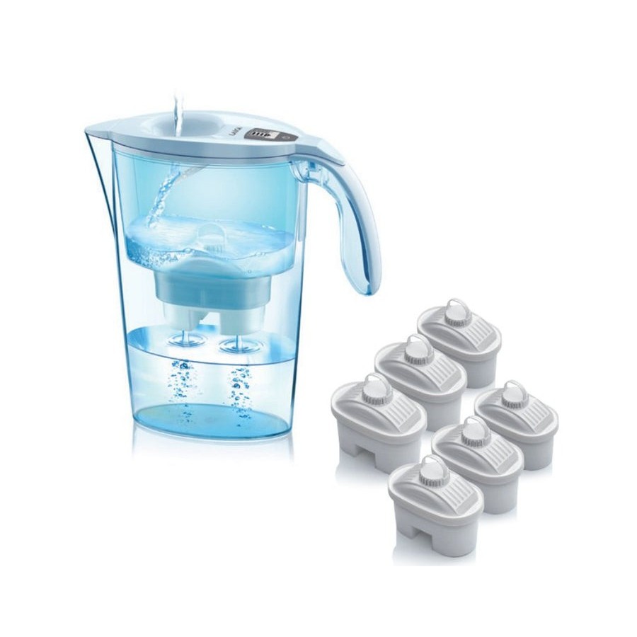 Pack jarra filtrante laica stream 2.3l blanca jarra + 6 filtros bi-flux