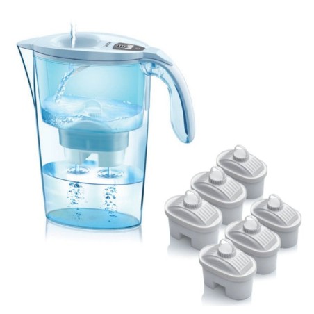 Pack jarra filtrante laica stream 2.3l blanca jarra + 6 filtros bi-flux