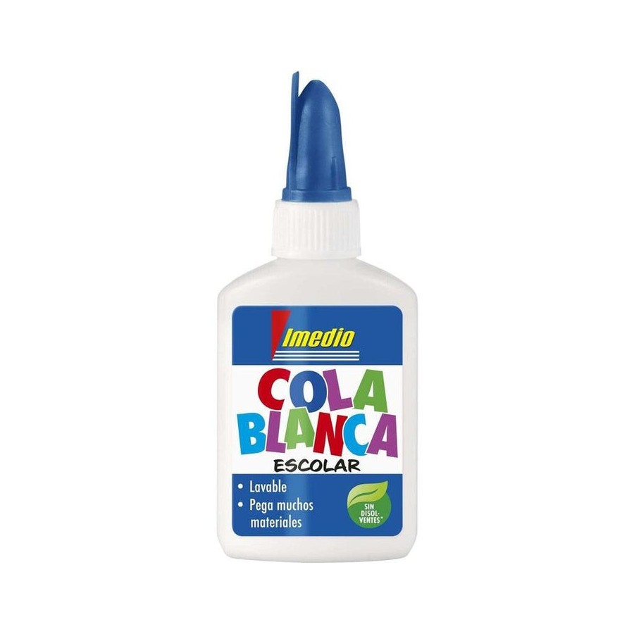 Imedio cola blanca escolar 40gr - sin disolventes - bote blando ideal para niños - con espatula incorporada