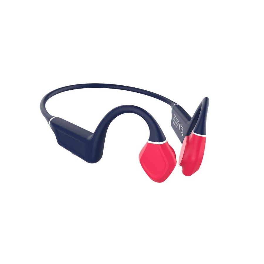 Auriculares inalámbricos deportivos de conducción ósea leotec osea kuri con micrófono bluetooth azules y rojos