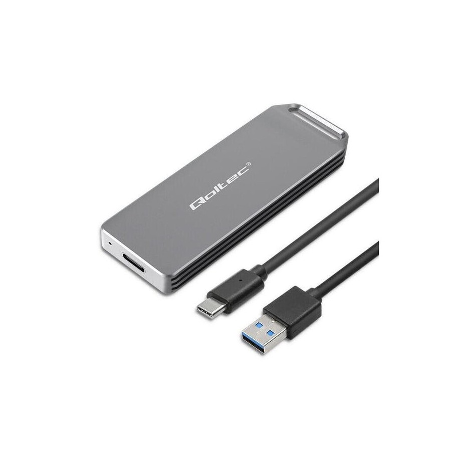 Qoltec 52266 mini enclosure m.2 ssd drive nvme pcie usb 3.1 super speed 10gb s 2tb silver