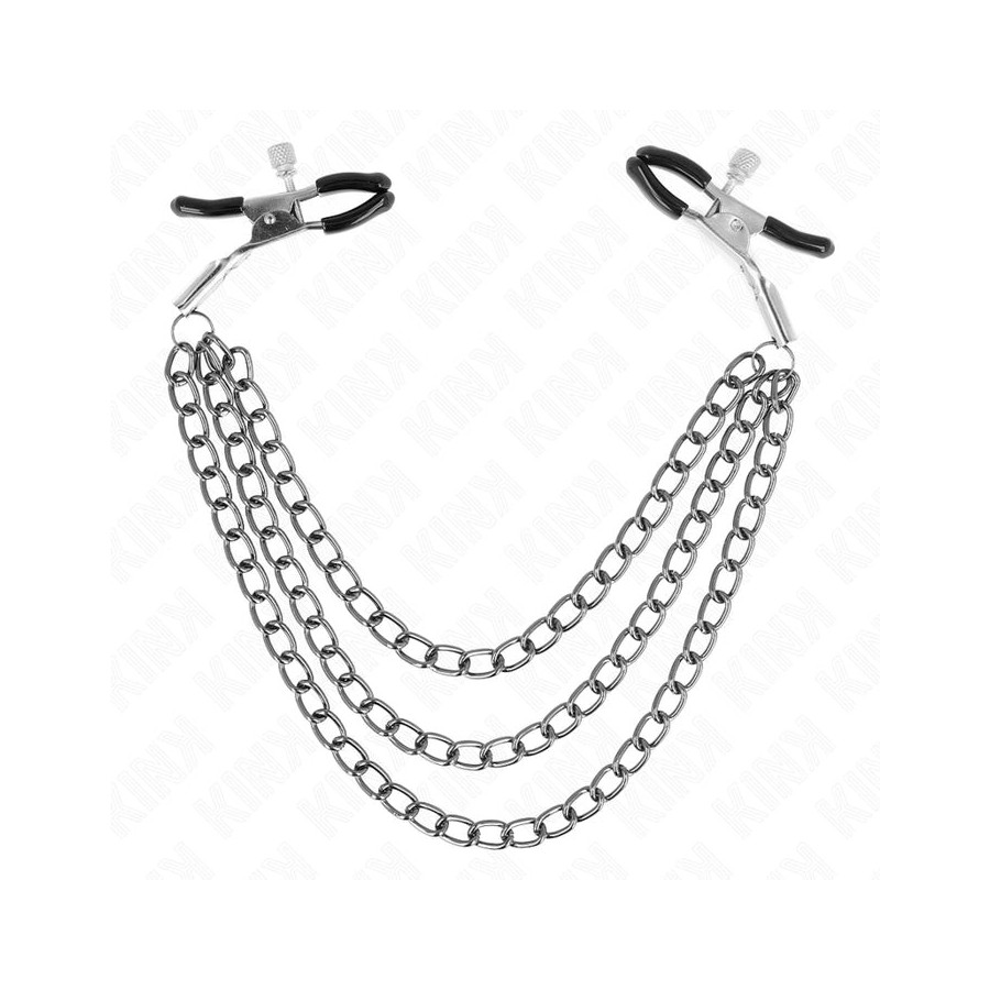 Kink - pinzas para pezones con triple cadena negro 20/23/28 cm