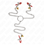 Kink - pinzas para pezones y clítoris rojas con cascabel dorado y cadena 30 cm