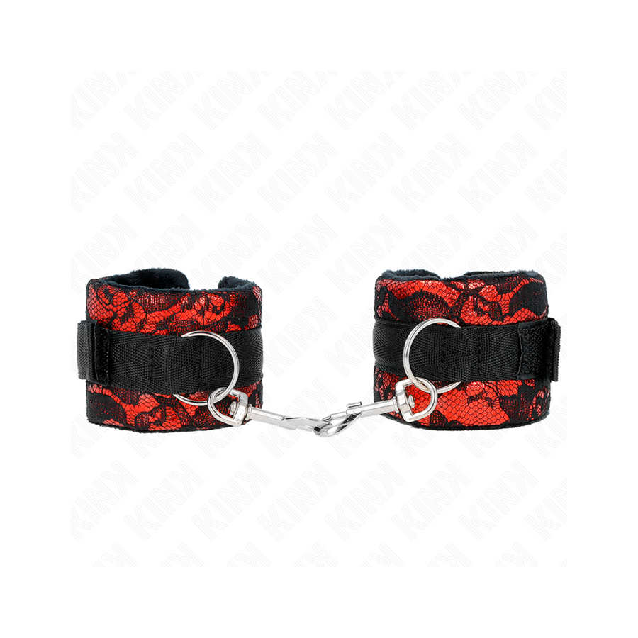 Kink - muñequeras cortas de encaje terciopelo y unión de nylon rojo/negro 23 x 6.5 cm
