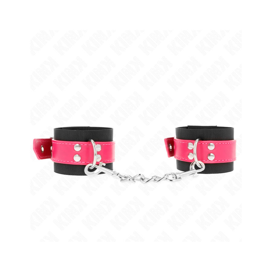 Kink - muñequeras de nylon negro con correa polipiel fuscia ajustable 19-29 cm x 5.1 cm