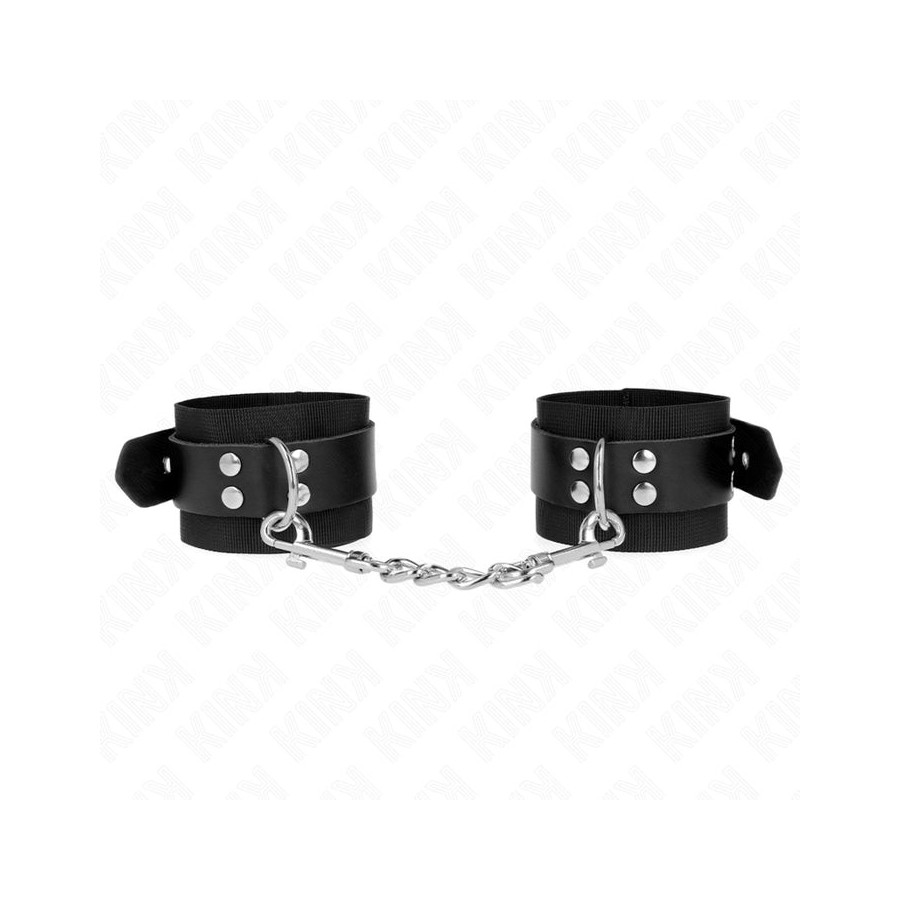 Kink - muñequeras de nylon negro con correa cuero negro ajustable 19-29 cm x 5.1 cm