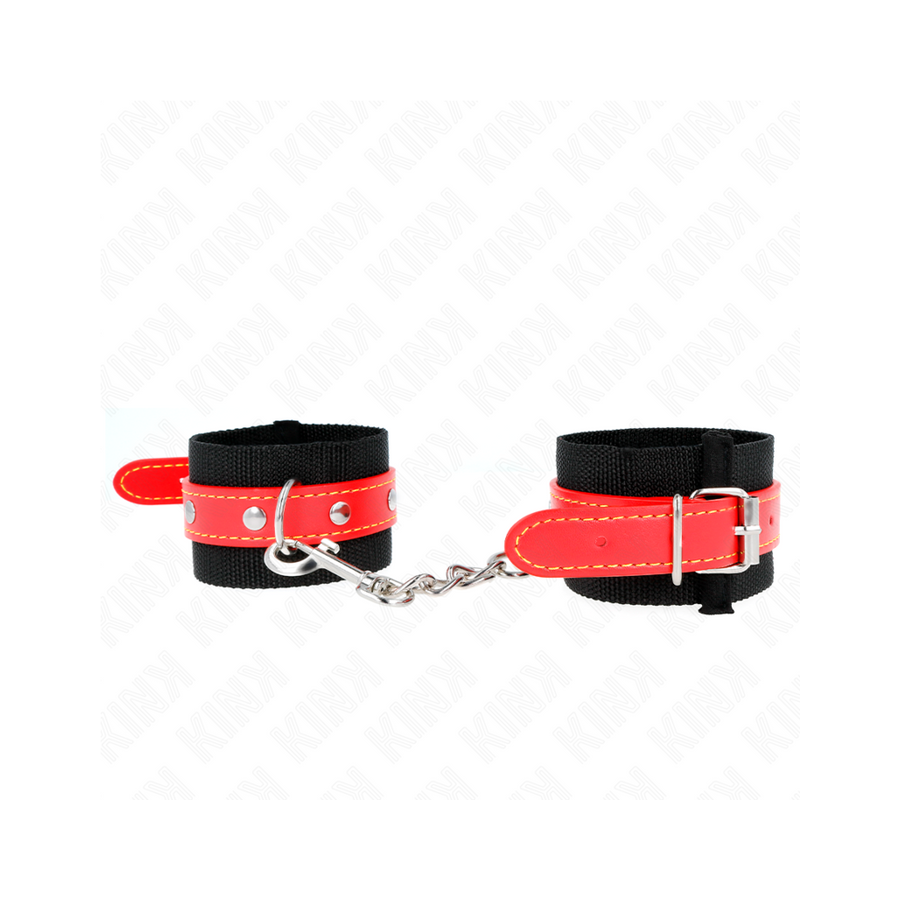 Kink - muñequeras de nylon negro con correa polipiel rojo ajustable 19-24 cm x 5.5 cm