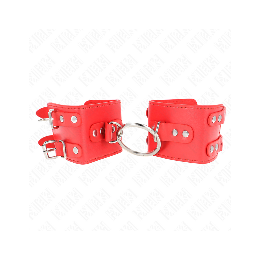 Kink - muñequeras fijas con anilla y tachuelas rojo ajustable 17-22 cm x 6.5 cm
