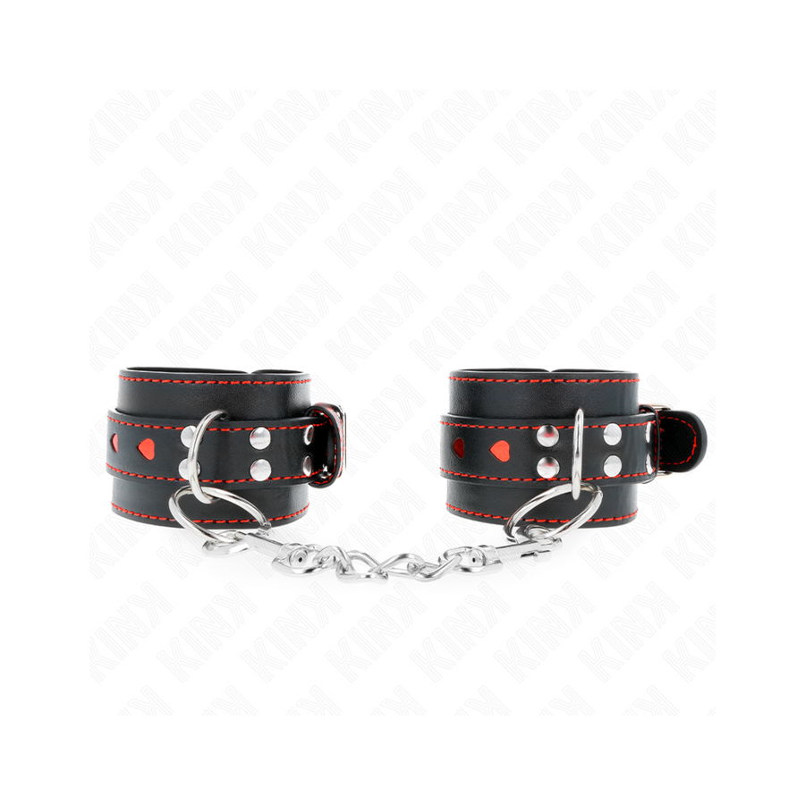 Kink - muñequeras negro con incrustación de corazón rojo ajustable 21-28 cm x 5.5 cm