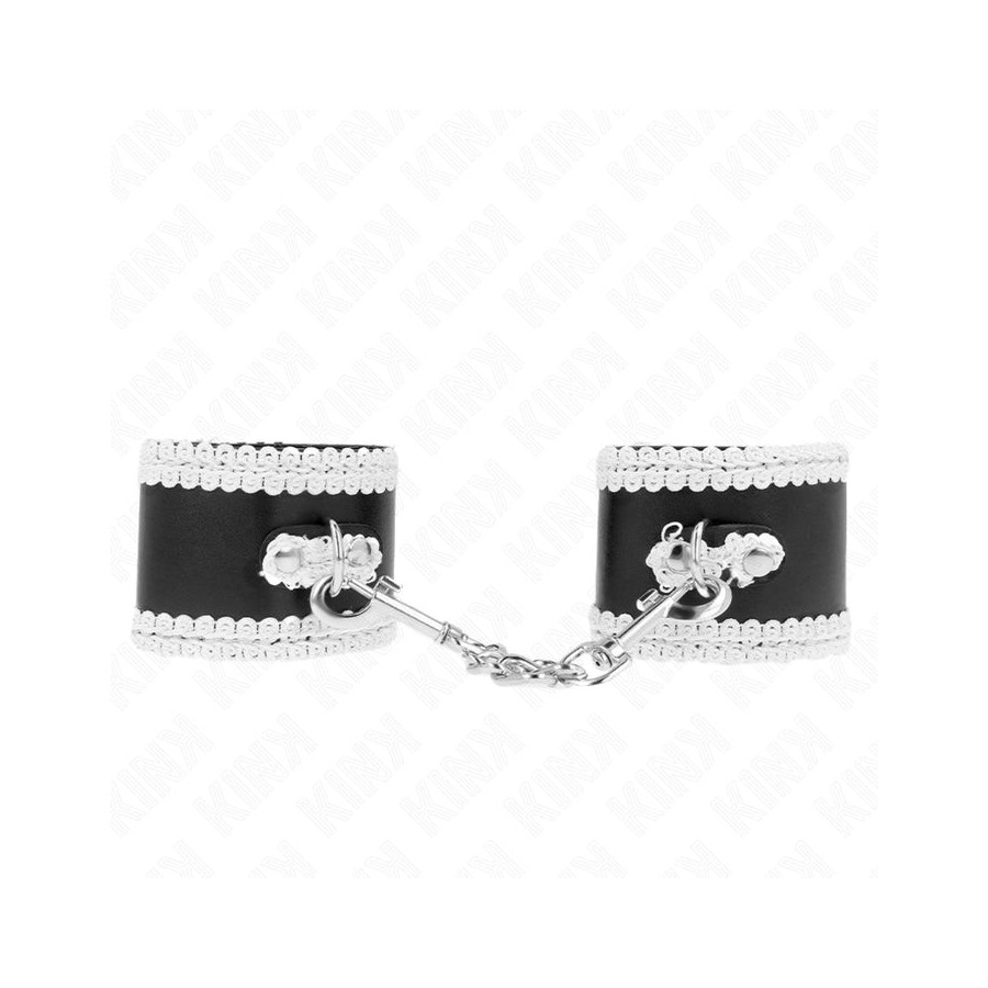 Kink - muñequeras negro con encaje decorativo blanco ajustable 20-23 cm x 5.5 cm