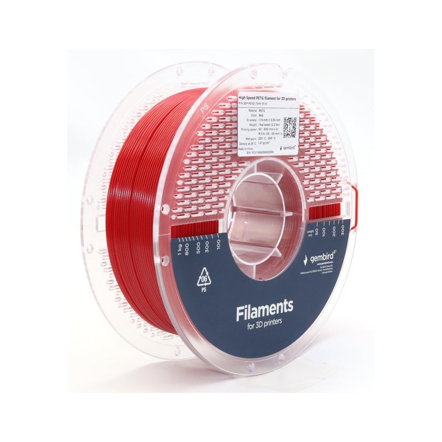 Gembird high speed petg filament rojo 1.75 mm 1 kg