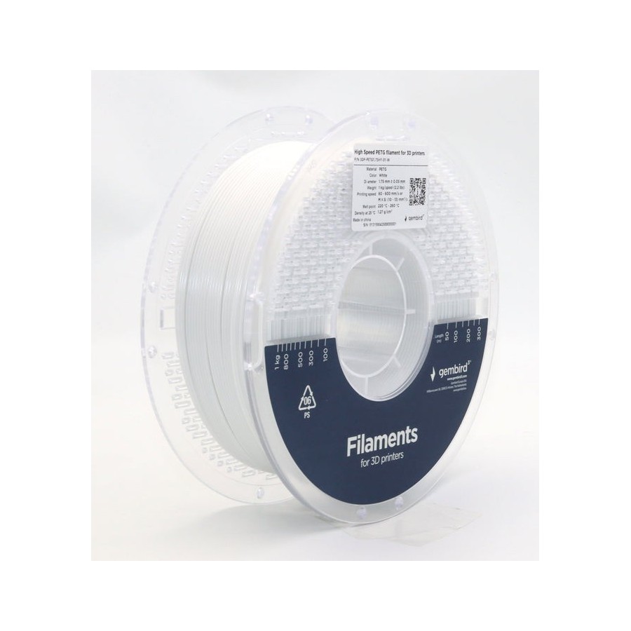 Gembird high speed petg filament blanco 1.75 mm 1 kg