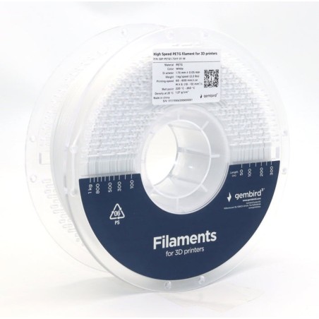 Gembird high speed petg filament blanco 1.75 mm 1 kg