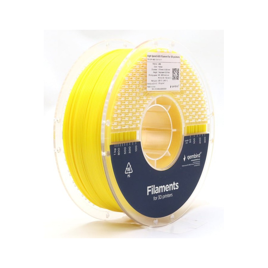 Gembird high speed abs filament amarillo 1.75 mm 1 kg