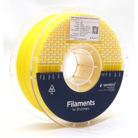 Gembird high speed abs filament amarillo 1.75 mm 1 kg