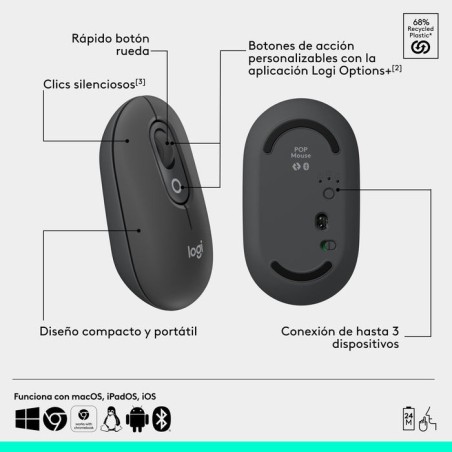 Raton inalambrico logitech pop mouse grafito 910-007412