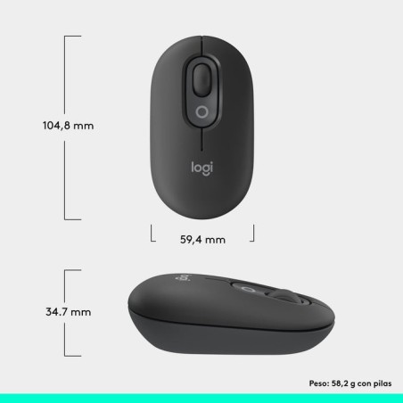 Raton inalambrico logitech pop mouse grafito 910-007412
