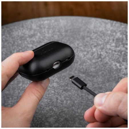 Funda fija de piel con soporte magsafe para apple airpods pro 2 pro 2 (usb-c), negra