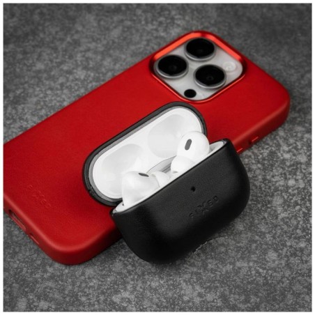 Funda fija de piel con soporte magsafe para apple airpods pro 2 pro 2 (usb-c), negra