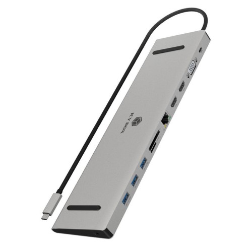 Icy box ib-dk2106a-cpd docking station usb-c 3.0 3x usb-a 3.0 2x hdmi vga lan klinke microsd/sd