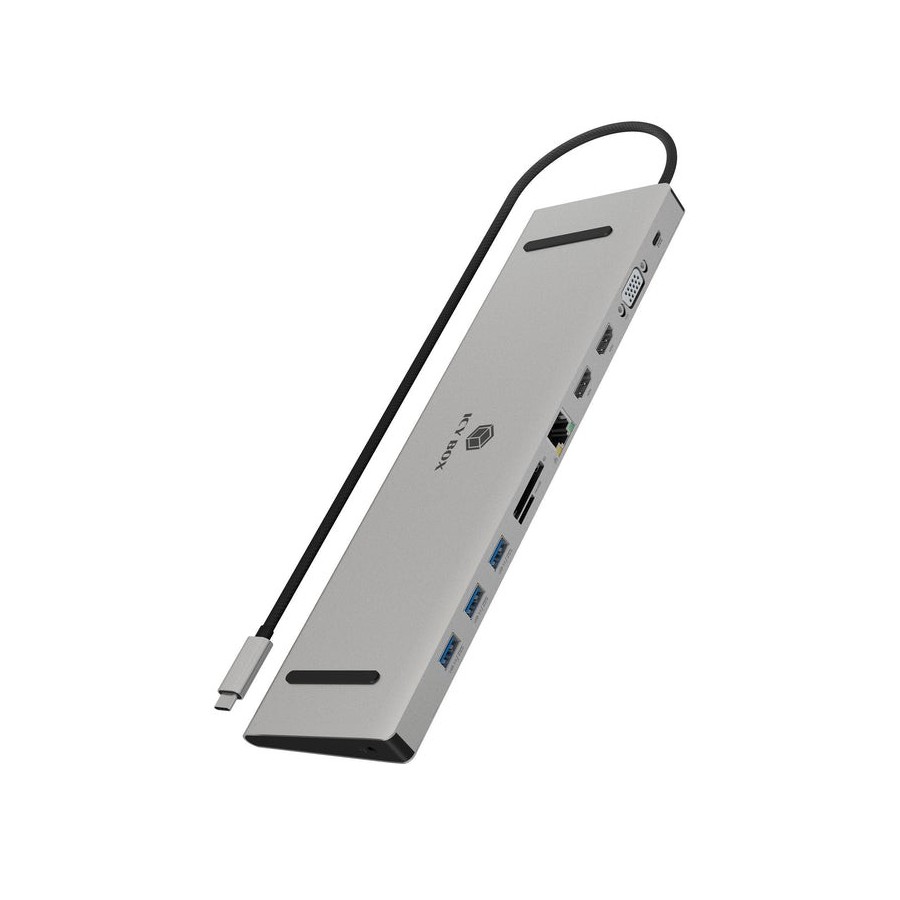 Icy box ib-dk2106a-cpd docking station usb-c 3.0 3x usb-a 3.0 2x hdmi vga lan klinke microsd/sd