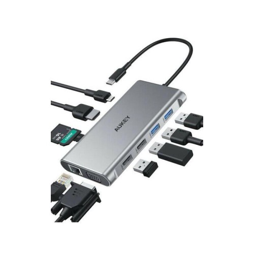 Hub  aukey cb-c89 aluminium  usb-c 10in1 rj45 et