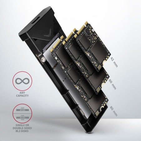 Axagon eem2-ub2 caja externa de aluminio, usb-c 3.2 gen 2 - ssd m.2 nvme, negro