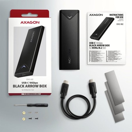 Axagon eem2-ub2 caja externa de aluminio, usb-c 3.2 gen 2 - ssd m.2 nvme, negro