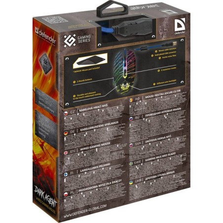 Defender dark agent gm-590l ratón mano derecha usb tipo a óptico 12800 dpi
