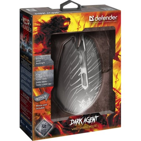 Defender dark agent gm-590l ratón mano derecha usb tipo a óptico 12800 dpi