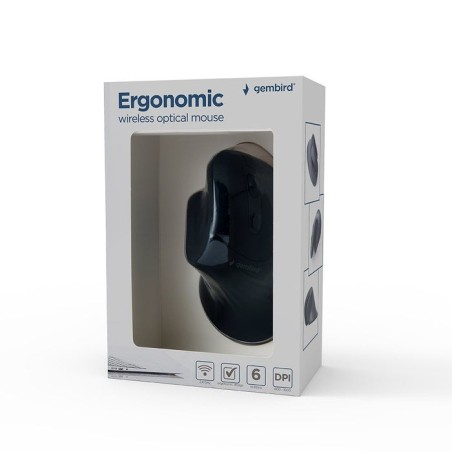 Raton optico inalambrico gembird ergonomico de 6 botones, negro