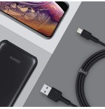 Aukey cb-al05 cable lightning usb de carga rápida de nailon   2m   certificado apple mfi