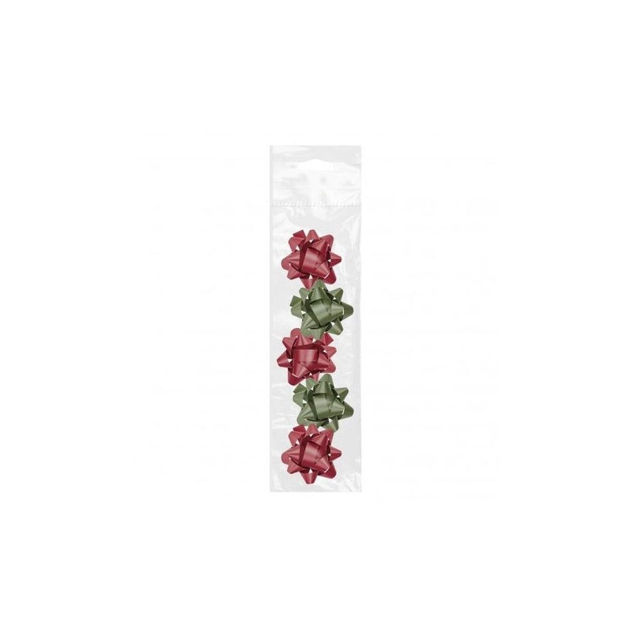 Dohe chic pack de 5 lazos para regalo - forma de estrella - tamaño 5.6cm - colores rojo y verde