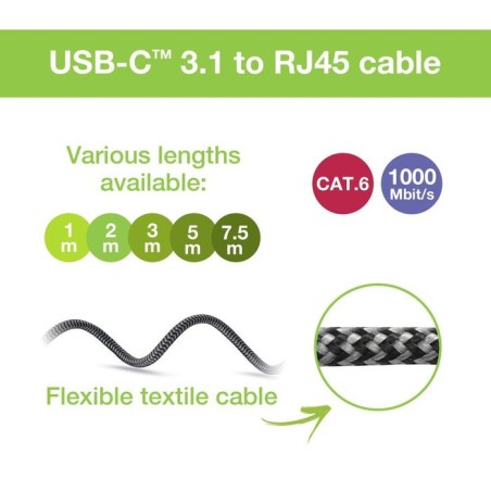 Cable techly usb-c macho to ethernet rj45 macho  1m