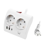 Regleta ewent 2 tomas shucko 2 puertos usb tipo a 1 puerto usb tipo c interruptor blanco