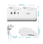 Regleta ewent 2 tomas shucko 2 puertos usb tipo a 1 puerto usb tipo c interruptor blanco