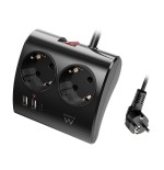 Regleta ewent 2 tomas shucko 2 puertos usb tipo a 1 puerto usb tipo c interruptor negro