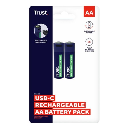 Pila ecargable trust usb-c aa 1700 mah pack de dos unidades 25584