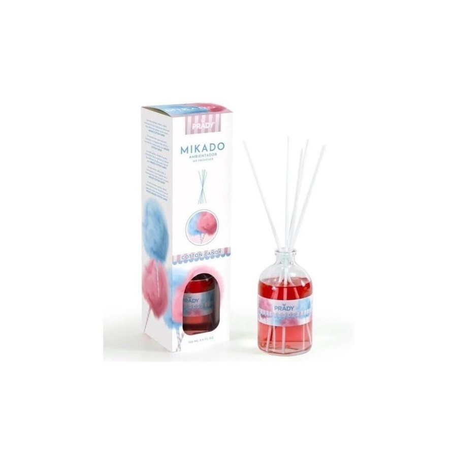 Prady ambientador mikado algodon de azucar - frasco de cristal 100ml y varitas difusoras
