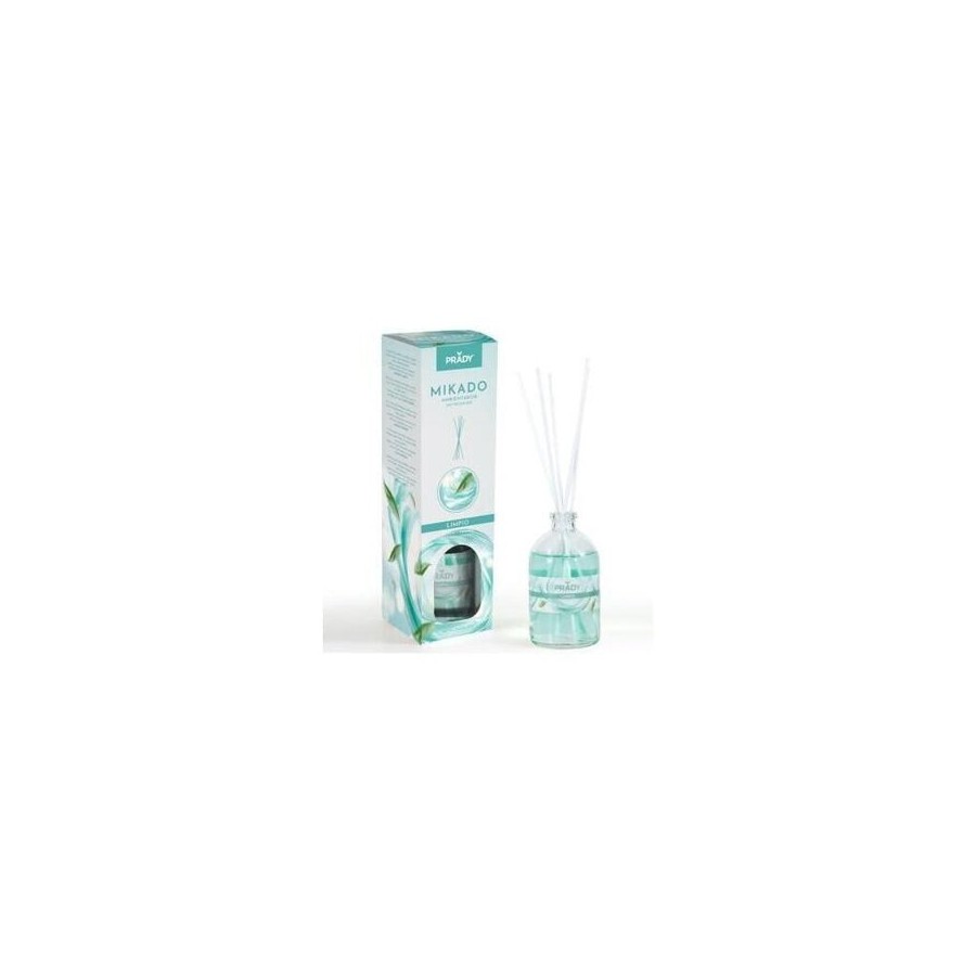 Prady ambientador mikado limpio - frasco de cristal 100ml y varitas difusoras