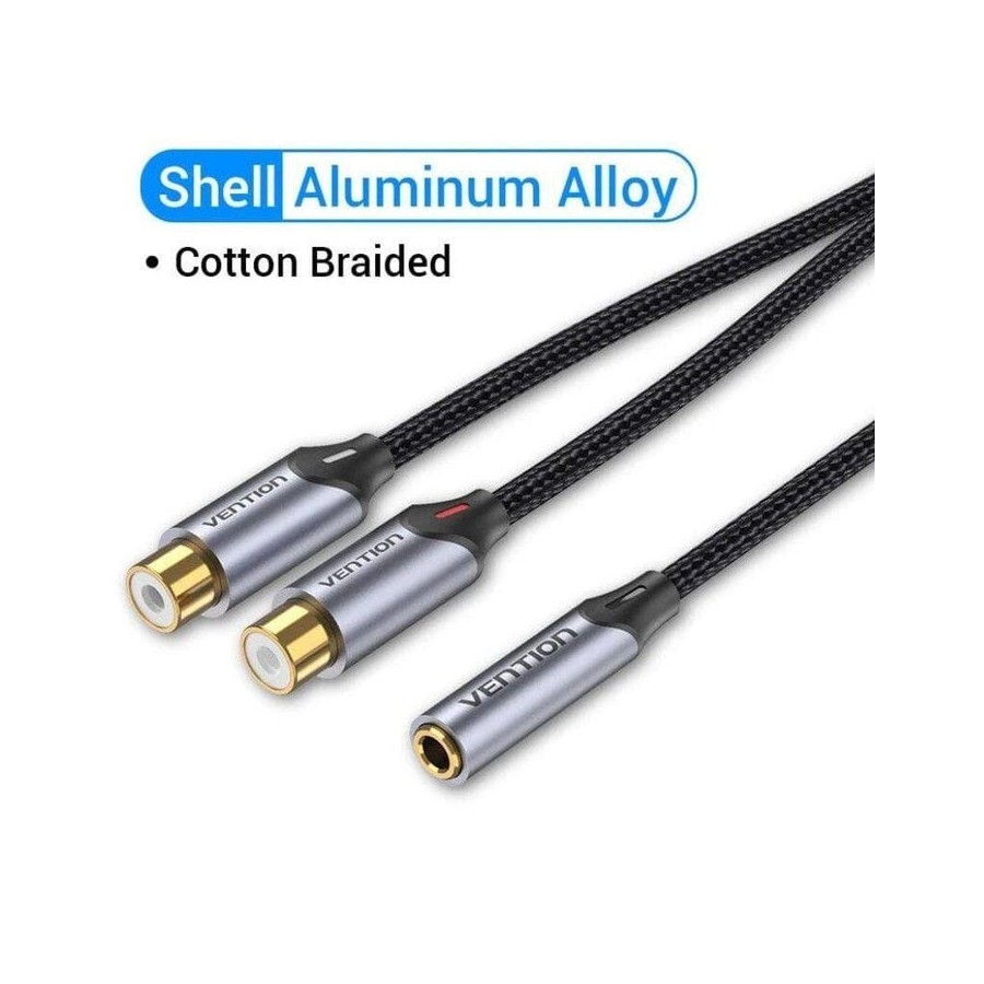 Cable estéreo vention bcohy jack 3.5 hembra 2x rca macho 30cm gris