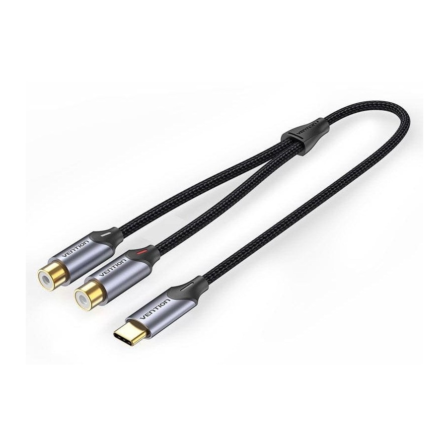 Cable conversor vention bgvhg 2x rca hembra usb tipo-c macho 1.5m gris