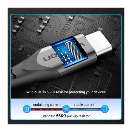 Cable usb 2.0 tipo-c vention coklf usb tipo-c macho usb macho hasta 60w 480mbps 1m azul