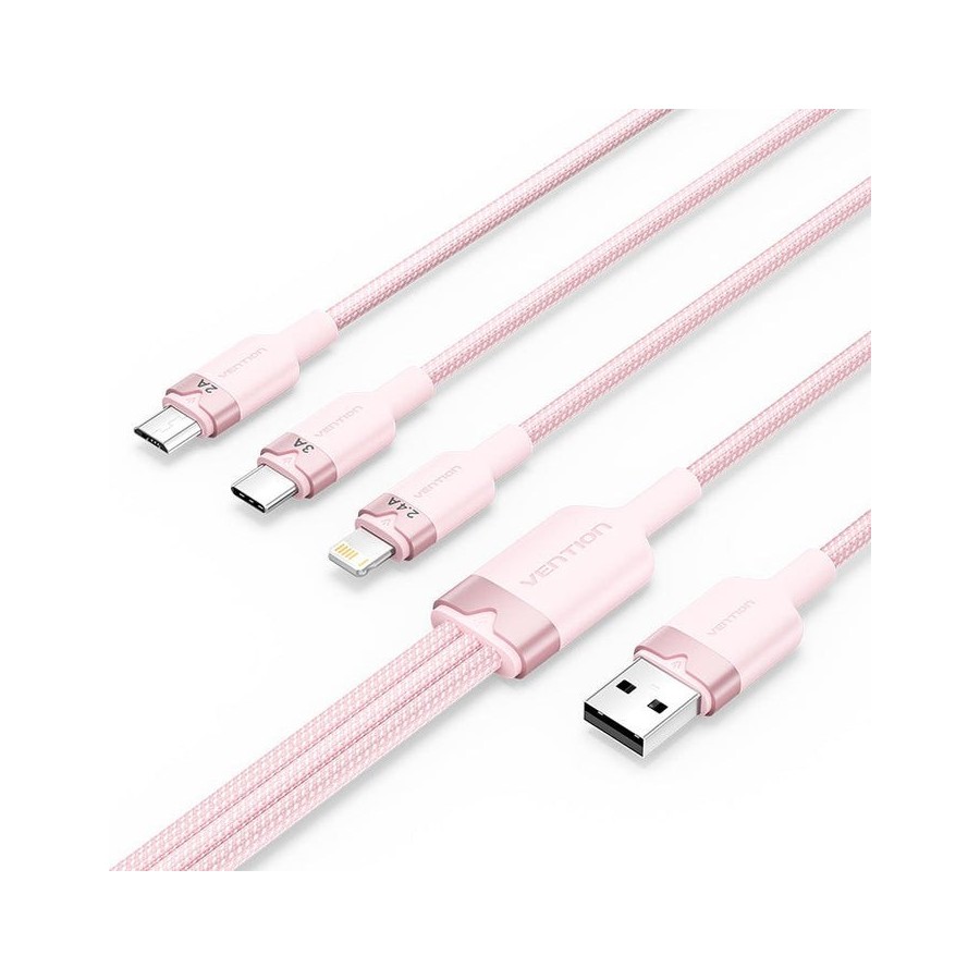 Cable usb 2.0 lightning vention ctppg usb macho usb tipo-c macho microusb macho lightning macho 1.5m rosa
