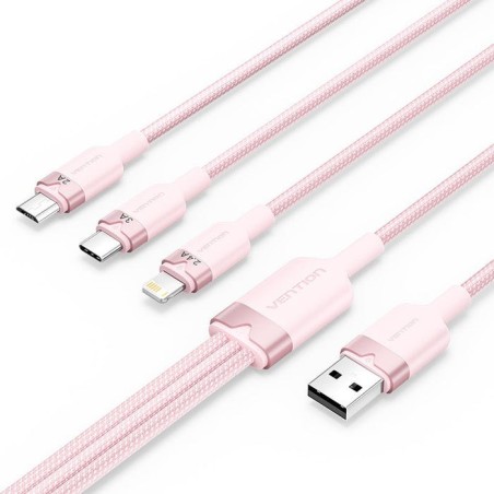 Cable usb 2.0 lightning vention ctppg usb macho usb tipo-c macho microusb macho lightning macho 1.5m rosa
