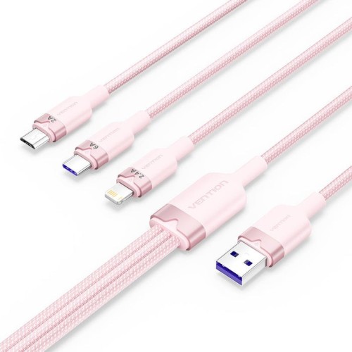 Cable usb 2.0 lightning vention ctrpg usb macho usb tipo-c macho microusb macho lightning macho 1.5m rosa
