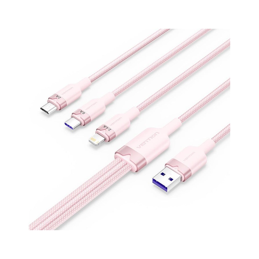 Cable usb 2.0 lightning vention ctrpg usb macho usb tipo-c macho microusb macho lightning macho 1.5m rosa