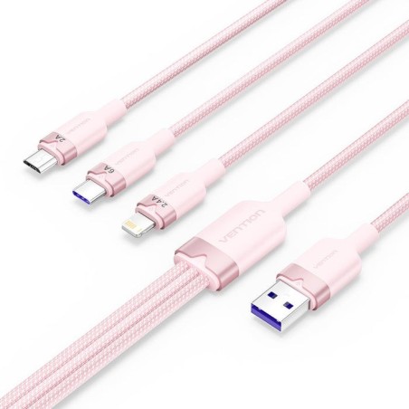 Cable usb 2.0 lightning vention ctrpg usb macho usb tipo-c macho microusb macho lightning macho 1.5m rosa