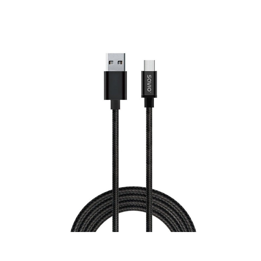Savio cl-129 usb - usb type c cable 2.1a, braid, 2m